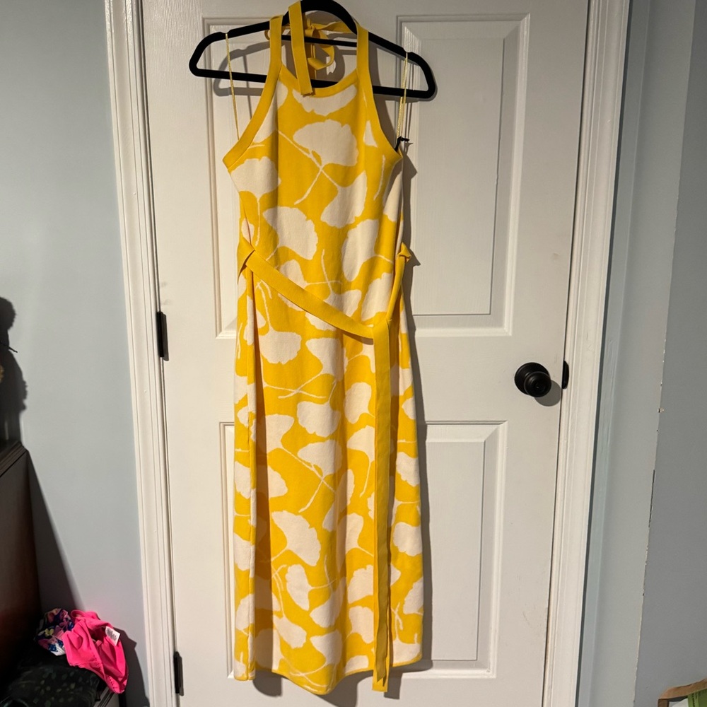 Diane Von Furstenberg for Target Halter Tie Neck Yellow Sweaterknit Dress L